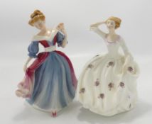 Royal Doulton lady figures Amy: HN3316 together with Maureen HN2481 (2)