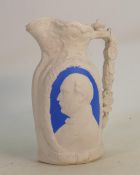 Victorian Commemorative Embossed Parian OHECL Jug: height 24cm: hairline noted to upper rim