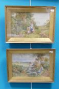 Myles Birket FOSTER (1825-1899) pair of watercolor drawings on paper: With country scenes of girls
