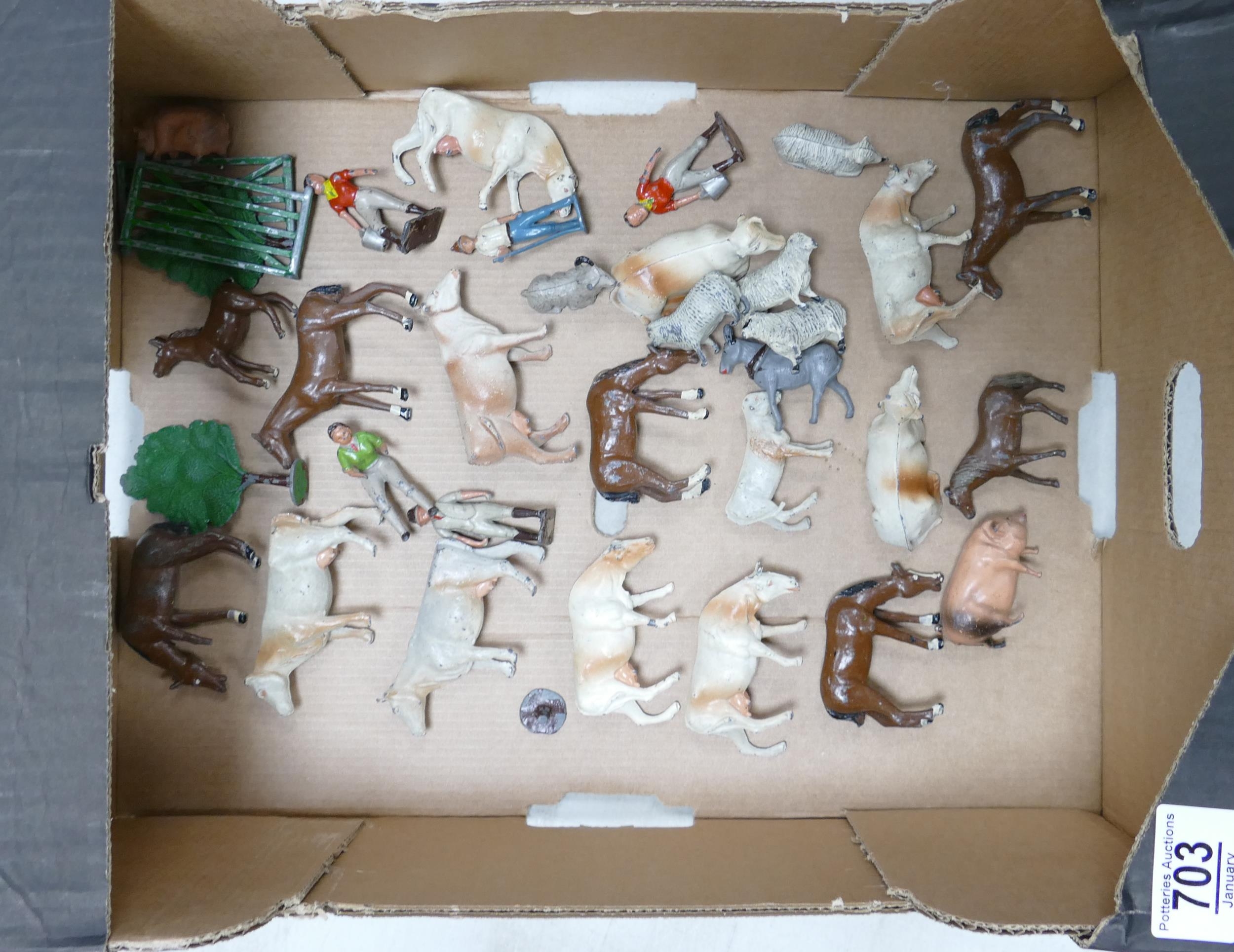 A Collection of Cresent & Similar Vintage Die Cast Metal Farmyard Animals & Figures :