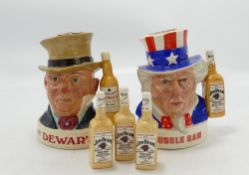 Royal Doulton Jim Beam Bourbon Whiskey & Deewars Sealed Decanters: together with three similar