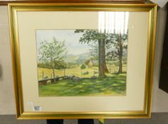 Kathleen Pickering Framed Watercolour of Mill Farm Cottage, Satley, Co Durham: 45 x55cm