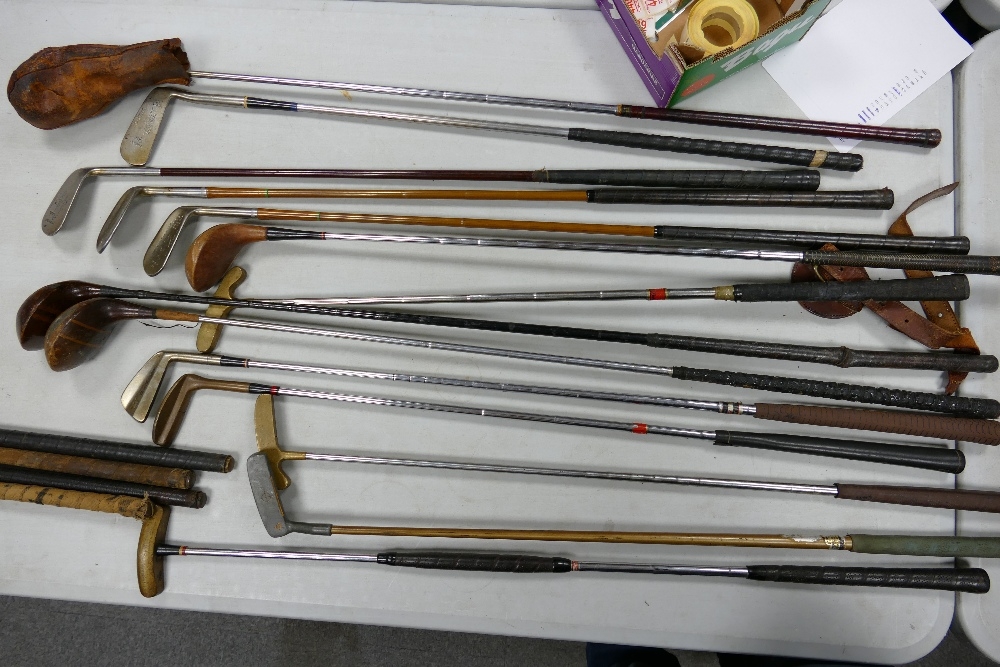 A collection of Vintage Golf Clubs: including 4 Hickory Shafted items, woods, putters etc - Image 2 of 3