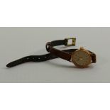 Ladies 9ct gold Rotary wristwatch with leather strap: 8.6g.