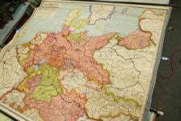 Very Large Wall Hanging Early Continental Roll Map of Europe in 20th Century: 177 x 211cm