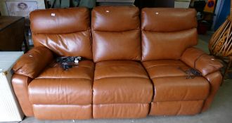 Tan Leather Electric Reclining 3 Seater Settee & Chair: