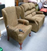 Brown Fabric 2 Seater Settee: together with matching chair(2)