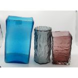 Three Vintage Whitefriars Glass Vases: Tallest H25cms