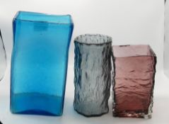 Three Vintage Whitefriars Glass Vases: Tallest H25cms
