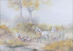 Myles Birket FOSTER (1825-1899): Drawing watercolour on paper "Going To Market", 34cm x 24cm in gilt