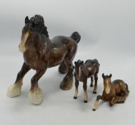 Beswick Cantering Shire 975, Foal 951(leg restuck) & Foal(nip to ear)