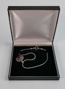 Silver necklace and silver pendant set with brown stone: 45g.