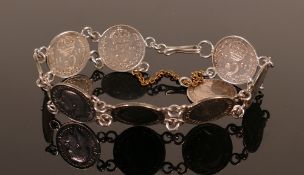Silver threepenny bit bracelet, 16g