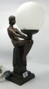 Bronzed Resin Art Deco Figure Lamp Base: height 42cm