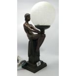 Bronzed Resin Art Deco Figure Lamp Base: height 42cm