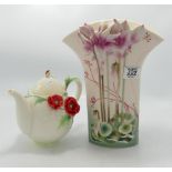Two Boxed Franz Branded items to include: Enchanted Garden Vase & Teapot, height of tallest 26cm(2)