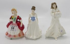 Royal Doulton lady figures Valerie: HN2107 together with Melody HN4117 and Christmas Day HN3488 (3)