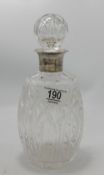 Quality Cut Glass Crsytal Silver Collared Decanter: height 23cm