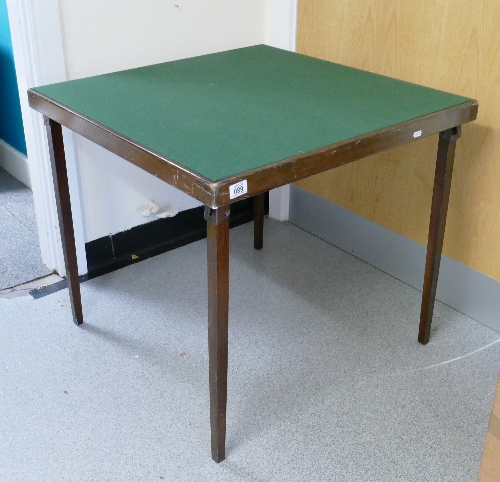 Vintage felt topped folding games table:m 76cm x 76cm