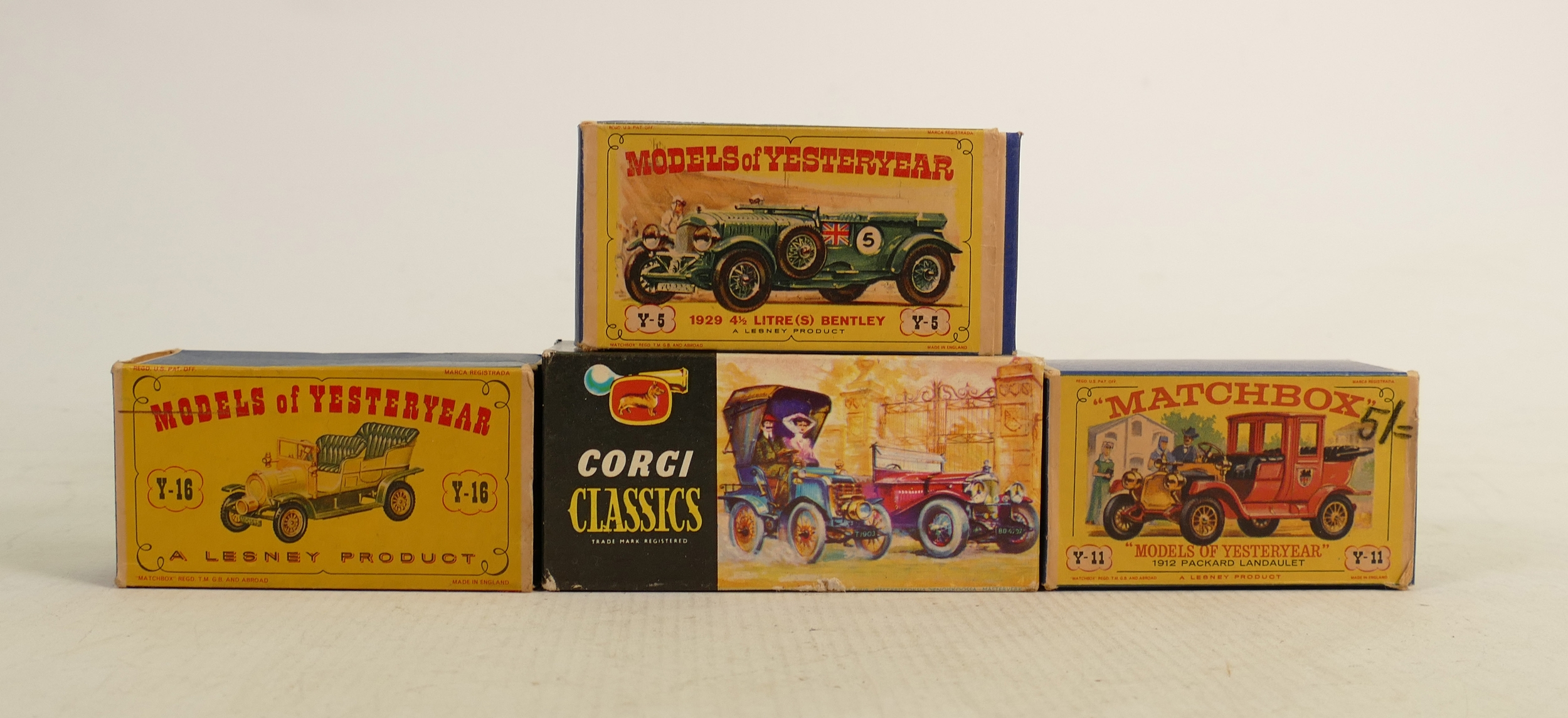 3 x Lesney models of Yesteryear & a Corgi Classics car all boxed: Cars all near mint to mint,