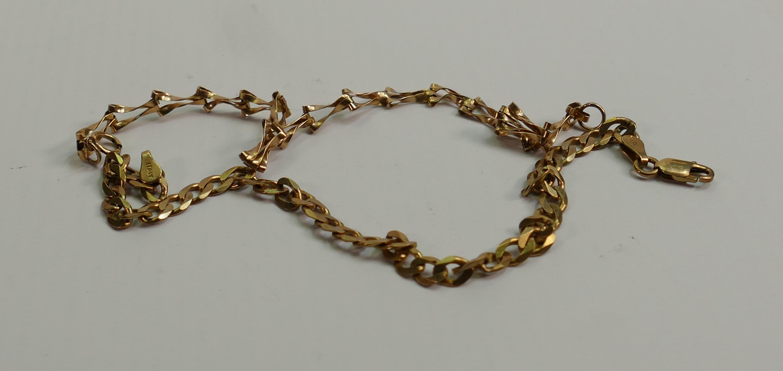 two 9ct gold bracelets, 7.6g (2):