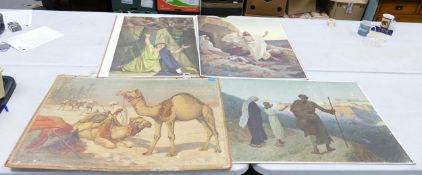 A collection of 4 large Early Continental Chromollithographs Original Prints with Biblical Theme'