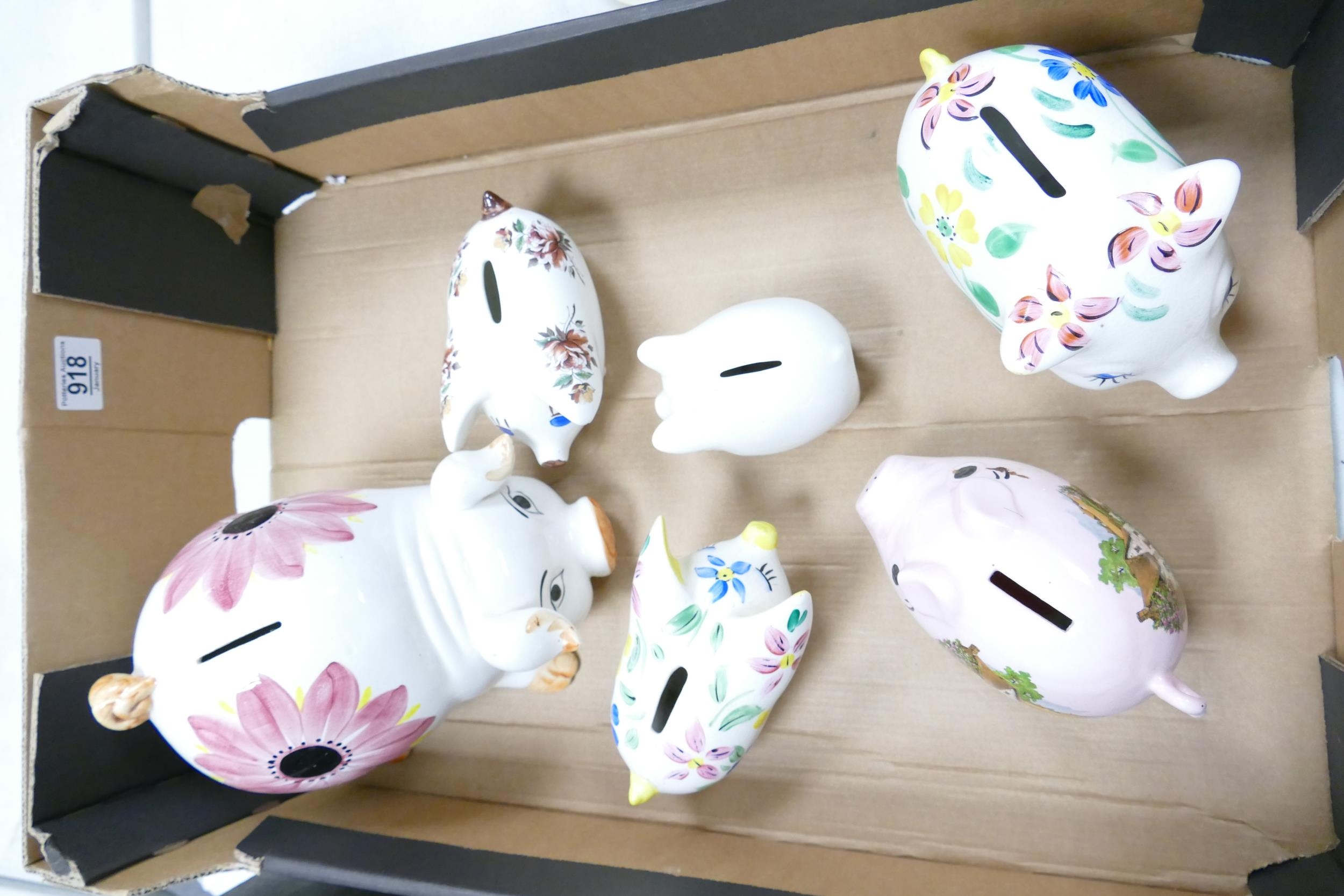 A collection of Ceramic Novelty Pig Money Boxes with Floral decoration: