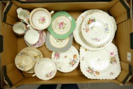 A mixed collection of floral decorated items including: Coalport part tea set, 19th century cups