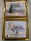 Two Carl Larsson limited edition framed Goebel plaques: Late Summer & Brita with Sledge (2).