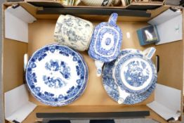 A mixed collection of Blue & White pottery items to include: Spode Italian Pattern teapot,
