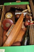 A mixed collection of items to include: Early 20th Century Mantle Clock, Teak Home Made Pond