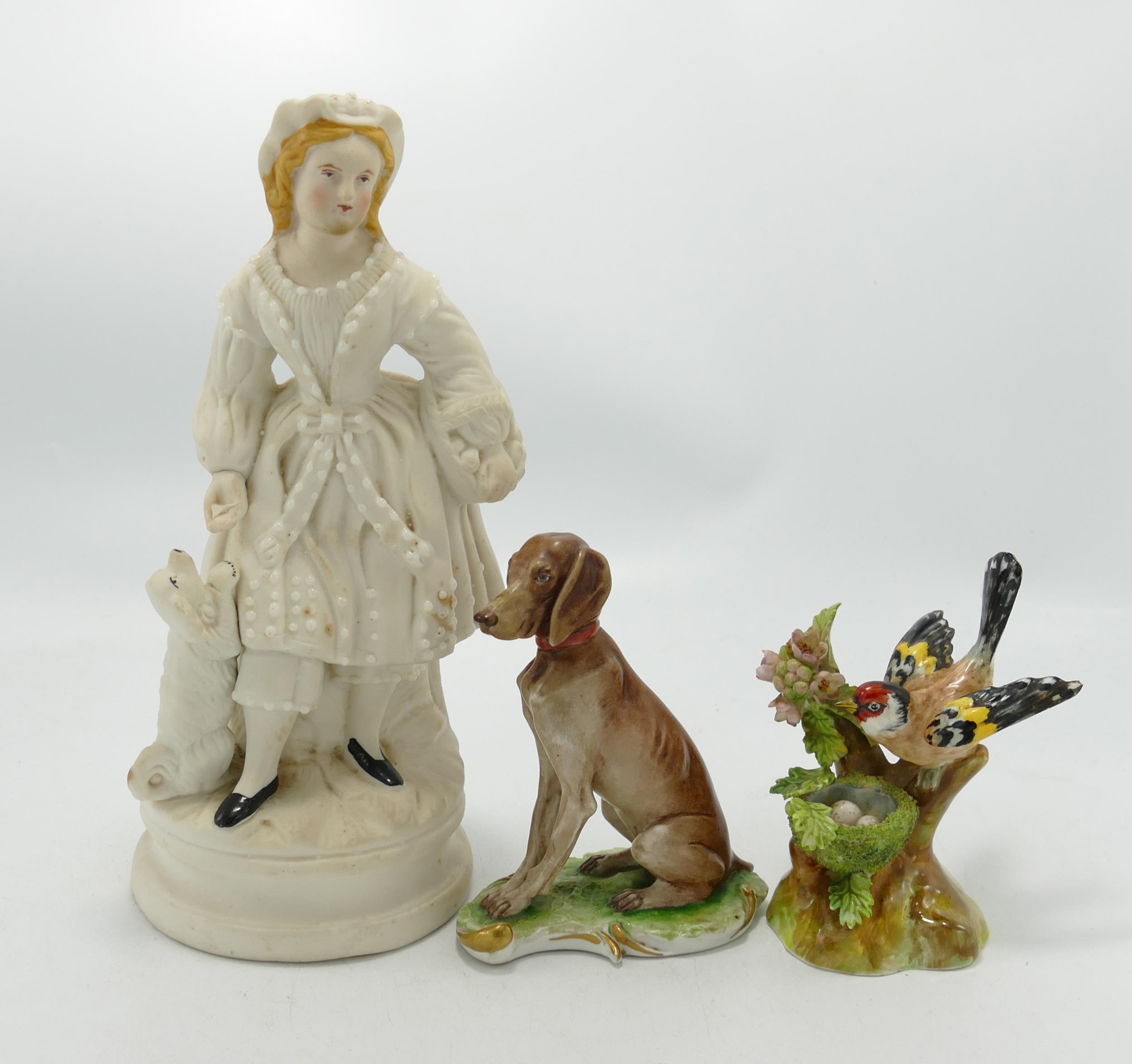 A collection of Staffordshire Type Figures: together with Crown Staffordshire J T Jones Goldfinch,