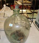 A group of items to include: large glass bottle, early wrought iron stand & later Bird Cage(3)