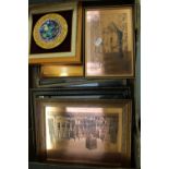 A collection of framed prints, framed metal etchings etc (1 tray).