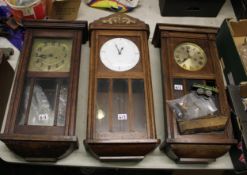 Three Oak Cased 1930's Wall Clocks(3):