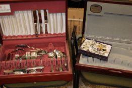 An Arthur Price cutlery canteen: with non matching part cutlery set, together with an empty Viners