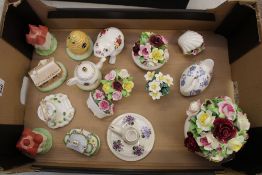 A collection of ceramic items: Coalport cottages, floral posies etc (1 tray).