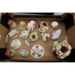 A collection of ceramic items: Coalport cottages, floral posies etc (1 tray).