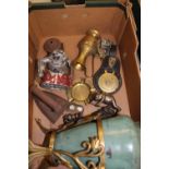 A mixed collection of items to include: cast aluminium money bank, Guinness Horse Brass, Iron etc