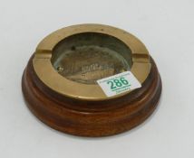 Brass Ashtray in Wooden base taken from Metal & Teak from HMS Mauretania 1907-1935: diameter 15.5cm