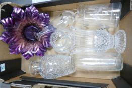 A collection of quality cut glass & crystal items including: Harrods vase, etched jug & vase,