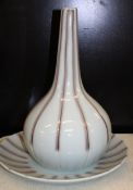Large onion shaped vase on saucer: height 42cm