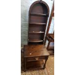 Dark oak dome topped slim bookcase: together with a small dark oak side table, bookcase measures