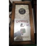 Oak Cased Wall Clock with Dewars Whisky Advertising Mirror: height 60cm