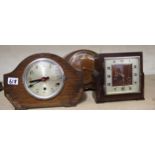 Three Oak Cased Mantle Clocks: