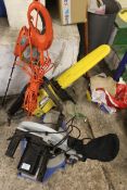 Mixed collection of power tools to include: petrol chainsaw, Chop saw etc