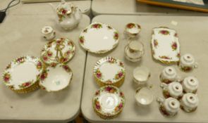 A large collection of Royal Albert Old Country Rose Patterned items to include: Tea Set, Cake Stand,