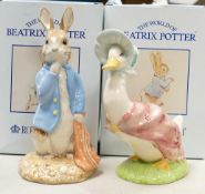 Royal Albert Large Beatrix Potter Figures Peter with Red Pocket Handkercheif & Jemima Puddleduck,