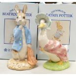 Royal Albert Large Beatrix Potter Figures Peter with Red Pocket Handkercheif & Jemima Puddleduck,