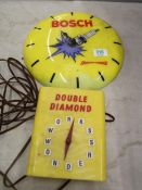 Bosch & Double Diamond Advertising Wall Clocks: largest 30cm(2)